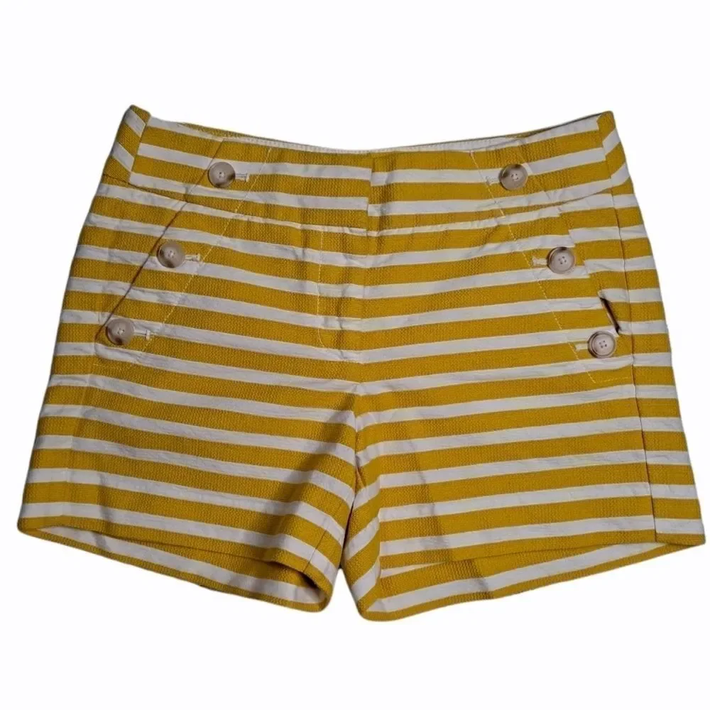LOFT Striped Nautical Shorts Mustard Beige 0